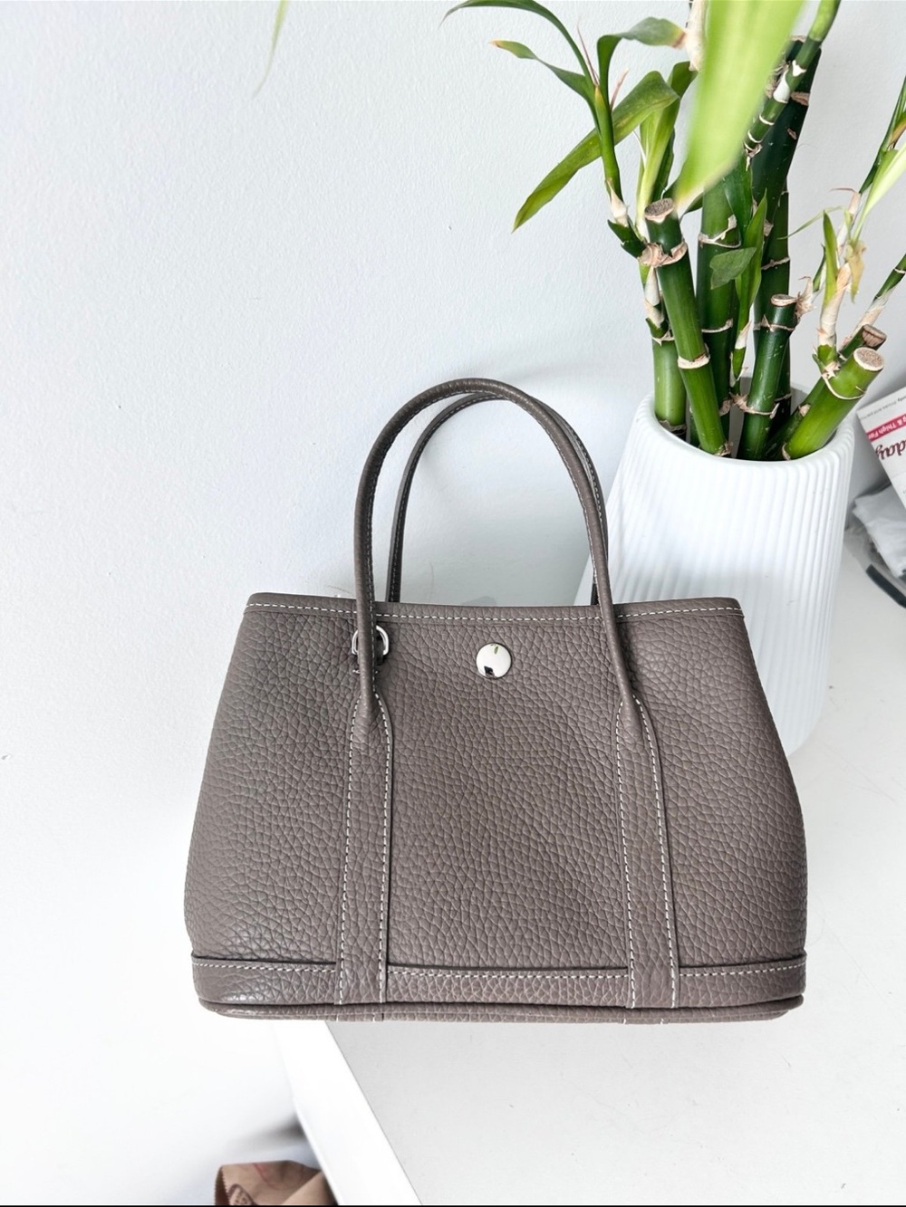 Women's Taupe Pebbled Leather Tote Bag